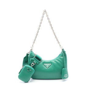 Prada Re Edition Embroidered Drill Riamo Leather Shoulder Bag Green